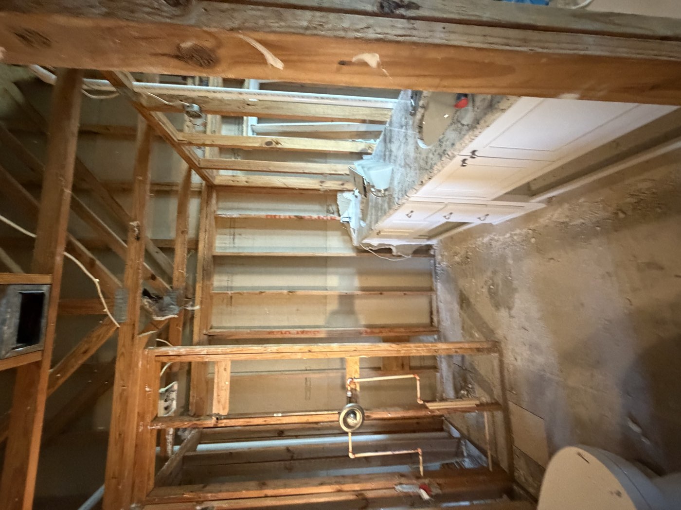 Interior taken down to the studs during a full demolition
